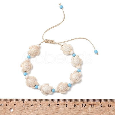 Adjustable Synthetic Turquoise Sea Turtle Beads Braided Bead Bracelets for Women BJEW-JB13584-1