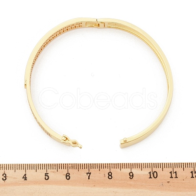 Brass Micro Pave Clear Cubic Zirconia Hinged Bangles for Women BJEW-K274-11G-1