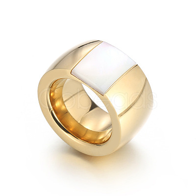 304 Stainless Steel & Glass & Shell Finger Rings FS-WGBA2F3-40-1