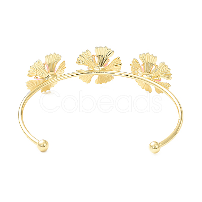 Alloy Flower with Imitation Pearl Beaded Open Cuff Bangle for Women BJEW-D054-02G-01-1