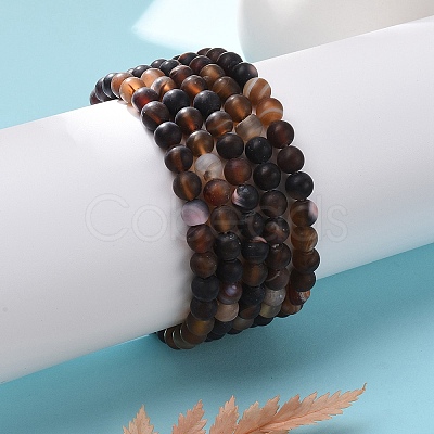 Natural Banded Agate/Striped Agate Bead Stretch Bracelets BJEW-K212-A-003-1