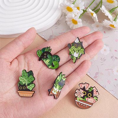 5 Pcs Cat Brooche Pins Set Enamel Lapel Pins Cute Black Cat Plants Enamel Brooche Pins Set Cartoon Animal Pins Badges Clothing Bags Jackets for Women JBR114A-1