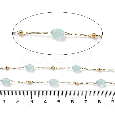 Natural Dyed Jade & 304 Stainless Steel Beads Link Chains CHS-K021-08B-04-1