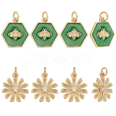 8Pcs 2 Styles Brass Enamel Pendants KK-AR0004-61-1