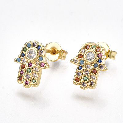 Brass Micro Pave Cubic Zirconia(Random Mixed Color) Ear Studs EJEW-S201-98-1