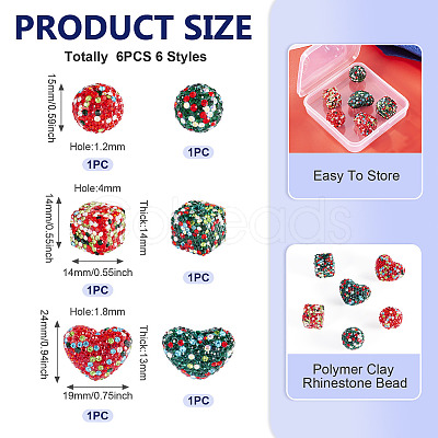 6Pcs 6 Styles Polymer Clay Rhinestone Bead Sets CLAY-TA0001-61-1