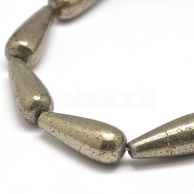 Teardrop Natural Pyrite Beads Strands G-I126-16-30x12mm-1
