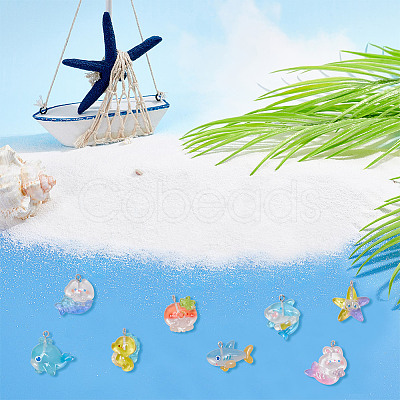 40Pcs 8 Styles Ocean Theme Transparent Resin Cartoon Pendants RESI-AR0001-44-1
