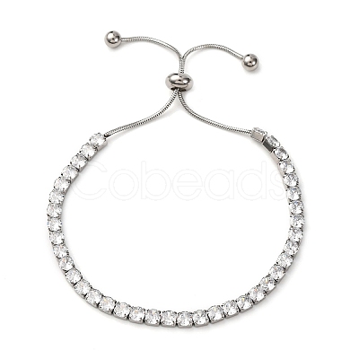 304 Stainless Steel with Clear Cubic Zirconia Link Chain Bracelets BJEW-G754-03P-03-1