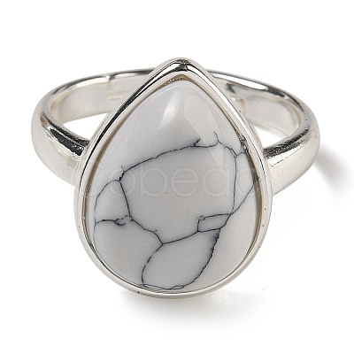 Natural & Synthetic Gemstone Teardrop Adjustable Rings RJEW-K371-08S-1