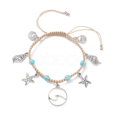Synthetic Turquoise Braided Bead Bracelet BJEW-JB07988-1