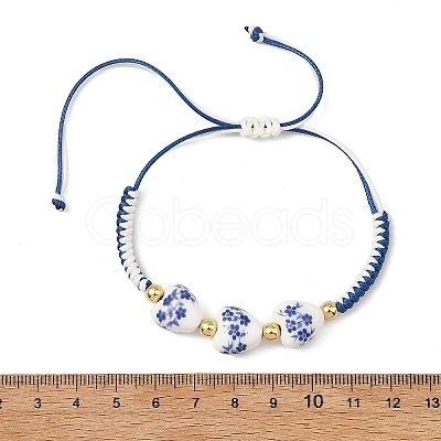 Floral Printed Porcelain Heart Braided Bead Bracelets BJEW-JB14284-1