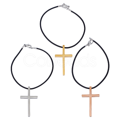 3Pcs 3 Styles Stainless Steel Cross Charms Bracelet Sets BJEW-DR00001-1