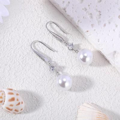 Pearl Earrings with Cubic Zirconia White Freshwater Shell Pearl Dangle Hook Earrings Stud Round Ball Drop Hoop Earrings Brass Jewelry Gift for Women JE1097A-1