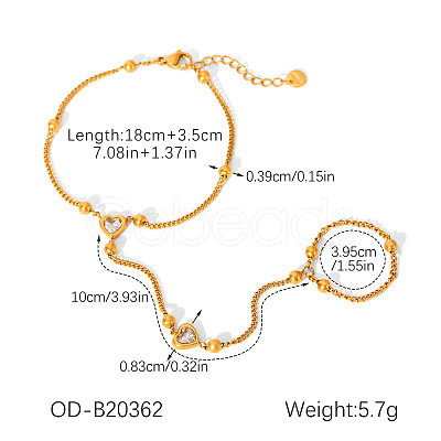 304 Stainless Steel Pave Clear Cubic Zirconia Heart Link Ring Bracelets for Women WGBEB4D-01-1