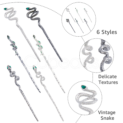 SUPERFINDINGS 6Pcs 6 Style Alloy Rhinestone Hair Sticks OHAR-FH0001-12-1