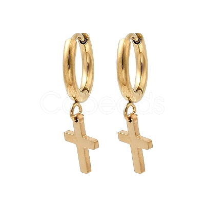 304 Stainless Steel Cross Hoop Earrings EJEW-K268-47G-1
