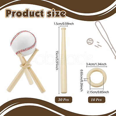 10 Sets Wooden Mini Bat Baseball Stands ODIS-TW0001-06B-1