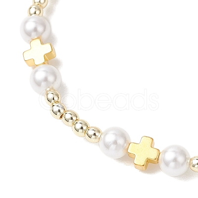 Round & Cross Shell Pearl & Non-magnetic Synthetic Hematite Beads Stretch Bracelets for Women BJEW-JB13100-1