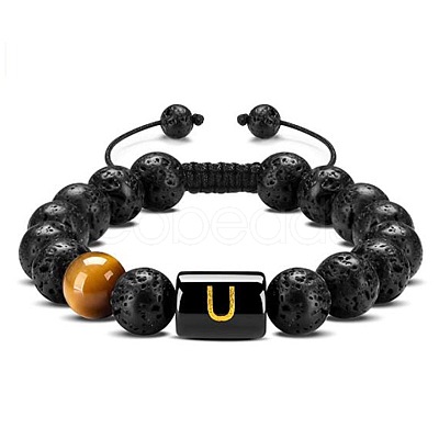 Natural Tiger Eye & Lava Rock Round Beads Adjustable Bracelets TV6214-21-1