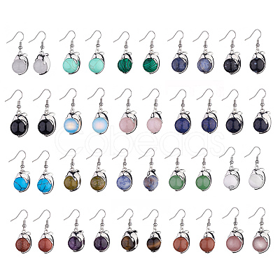 Natural & Synthetic Gemstone Dolphin Dangle Earrings with Crystal Rhinestone EJEW-A092-20P-1