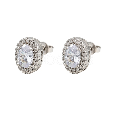 Brass Micro Pave Clear Cubic Zirconia Stud Earrings LS-EJEW-Z128-01P-03-1