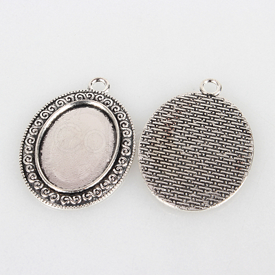 Tibetan Style Alloy Pendant Cabochon Settings TIBEP-N003-26AS-1