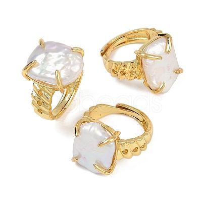 Square Natural Pearl Finger Rings RJEW-K286-09G-1