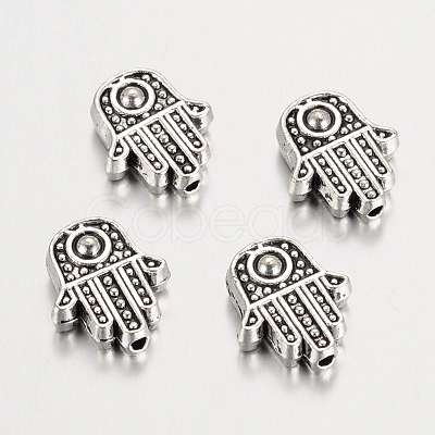 Tibetan Style Alloy Hamsa Hand/Hand of Fatima/Hand of Miriam Beads LS-TIBEB-7722-AS-RS-1