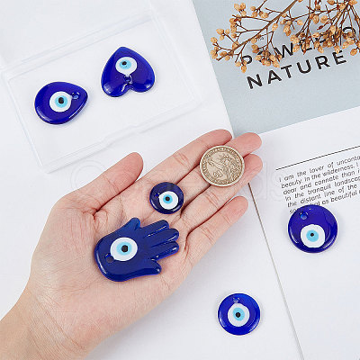 12Pcs 6 Style Handmade Lampwork Evil Eye Pendants LAMP-SC0001-18-1