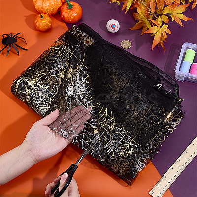 Halloween Spider & Spider Web Polyester Gauze Fabric AJEW-WH0314-677A-1