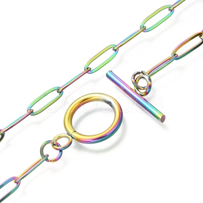 Unisex PVD Vacuum Plating 304 Stainless Steel Paperclip Chain Necklaces NJEW-H215-04MC-1