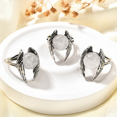 Natural Quartz Crystal Wings Adjustable Rings RJEW-K241-04AS-07-1