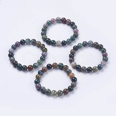 Natural Indian Agate Beaded Stretch Bracelets BJEW-I253-10mm-11-1