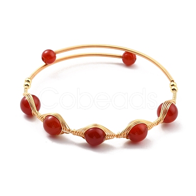 Natural Red Agate Wrapped Cuff Bangle BJEW-A122-04B-1