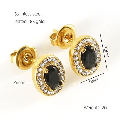 304 Stainless Steel Cubic Zirconia Stud Earrings FS-WGD0B7C-28-1