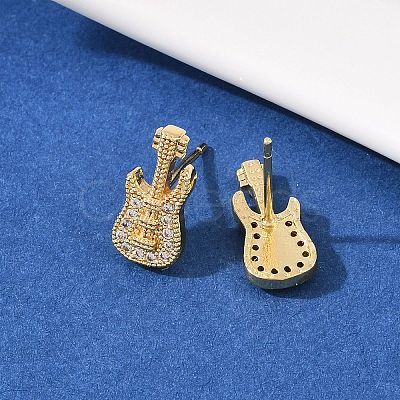 Brass Micro Pave Clear Cubic Zirconia Guitar Stud Earrings EJEW-F400-08G-1