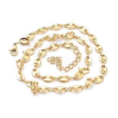 PVD Vacuum Plating 304 Stainless Steel Coffee Bean Chain Necklaces NJEW-O123-01G-1