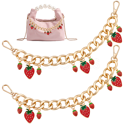 2Pcs Alloy Enamel Strawberry Charm Aluminum Bag Decorative Chains HJEW-BBC0001-27B-1