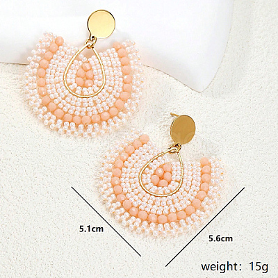 Bohemian Style Fan Glass Seed Beaded Dangle Stud Earrings for Women LS3119-1-1