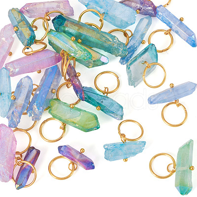 30Pcs 6 Styles Electroplated Natural Quartz Crystal Pendants PALLOY-TAC0225-1