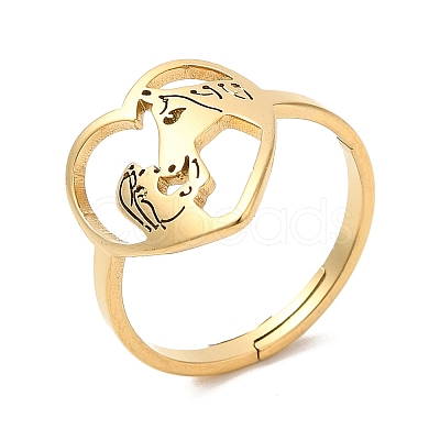 Ion Plating(IP) 304 Stainless Steel Heart with Horse Adjustable Ring for Women RJEW-M149-20G-1