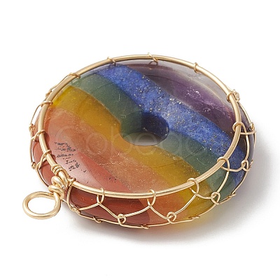 Chakra Gemstone Donut Copper Wire Wrapped Pendants PALLOY-TA00054-1