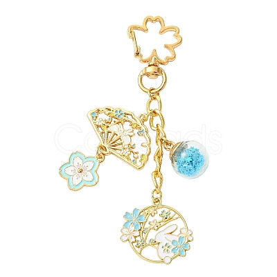 Flower Alloy Enamel & Glass Pendant Decorations HJEW-YW00200-02-1
