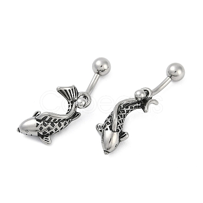 Fish 316 Surgical Stainless Steel Dangle Belly Button Rings EJEW-G416-15AS-1