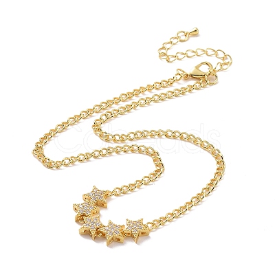 Clear Cubic Zirconia Star Pendant Necklace with Brass Curb Chains for Women NJEW-E042-01G-1