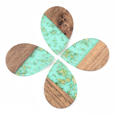 Transparent Resin & Walnut Wood Pendants X-RESI-S389-037A-B02-1