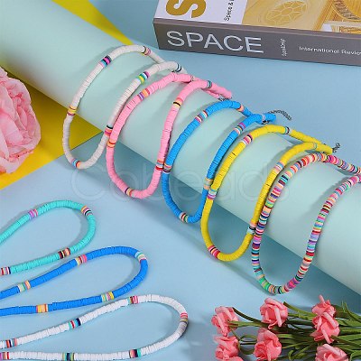 Polymer Clay Heishi Surfer Beaded Necklaces Set NJEW-SW00031-1