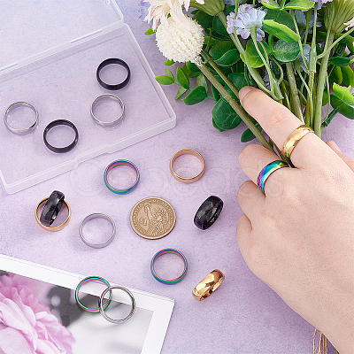 16Pcs 4 Colors 201 Stainless Steel Plain Band Finger Ring for Women RJEW-UN0002-41-1
