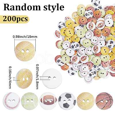2 Bags 2-Hole Printed Wooden Buttons BUTT-SP0001-21-1